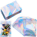 100 Pieces Holographic Rainbow Aluminum Foil Smell Proof Ziplock Bags Metallic Zipper Pouches